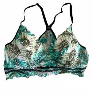 PINK Victoria's Secret Racerback Green & White Lace Bralette Size Small